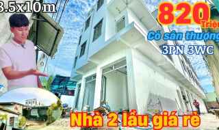 Bán 11 căn nhà 2 lầu giá rẻ 820 triệu, 3 phòng ngủ, 3WC, có sân thượng. Gần chợ Bình Chánh.