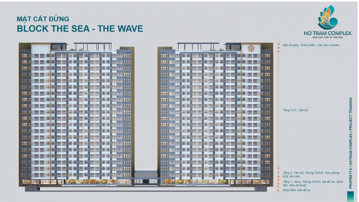 mặt bằng cắt đứng căn hộ hồ tràm complex