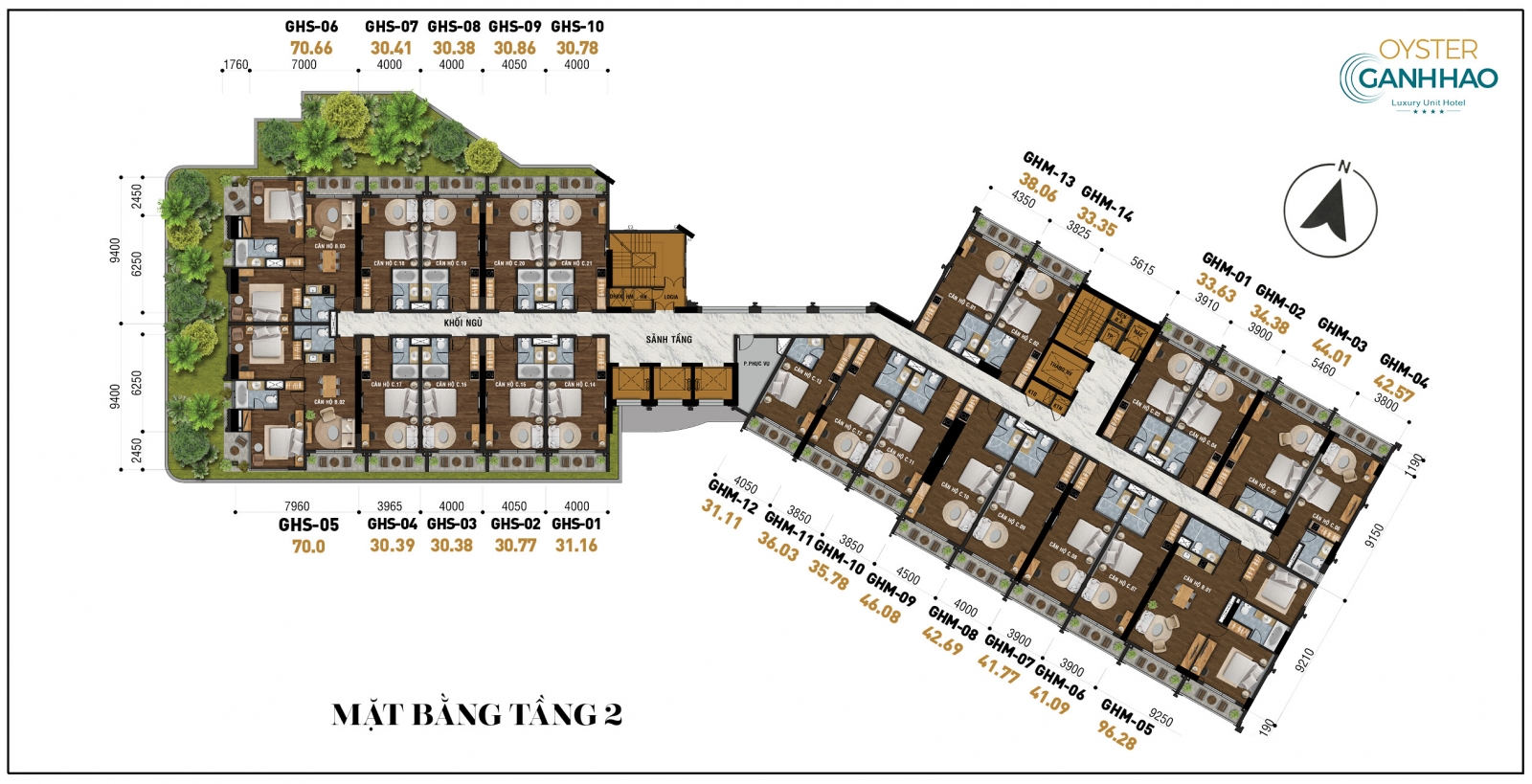 mặt bằng tầng 2 condotel oyster gành hào