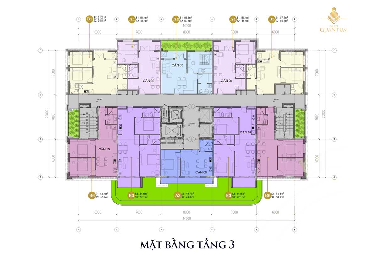 mặt bằng tầng 3 căn hộ de 1st quantum huế