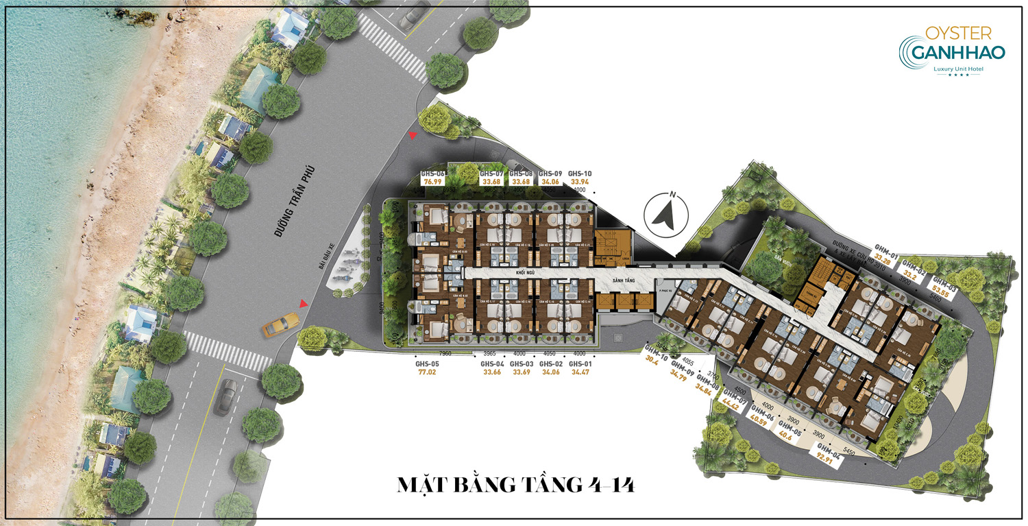 mặt bằng tầng 4 condotel oyster gành hào