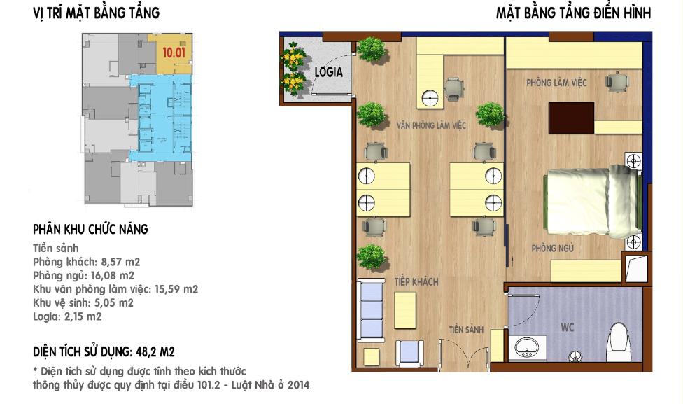 mặt bằng tầng căn hộ officetel MBLI Tower 2