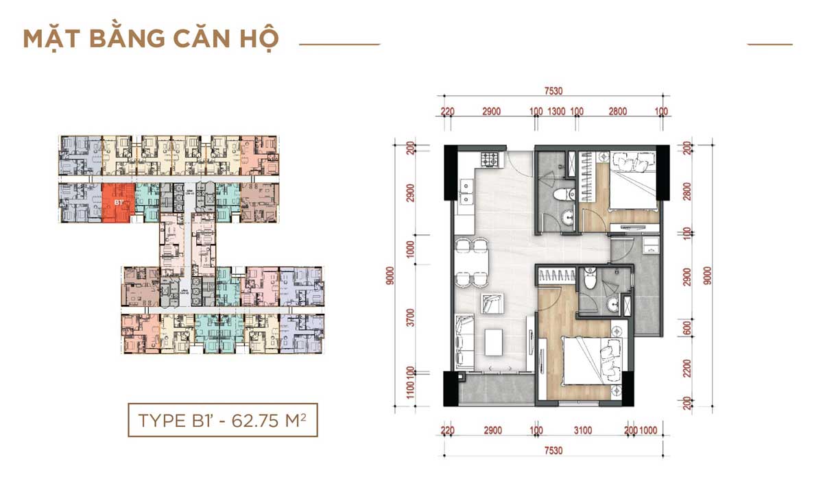 mặt bằng thiết kế căn hộ la partenza nhà bè 1