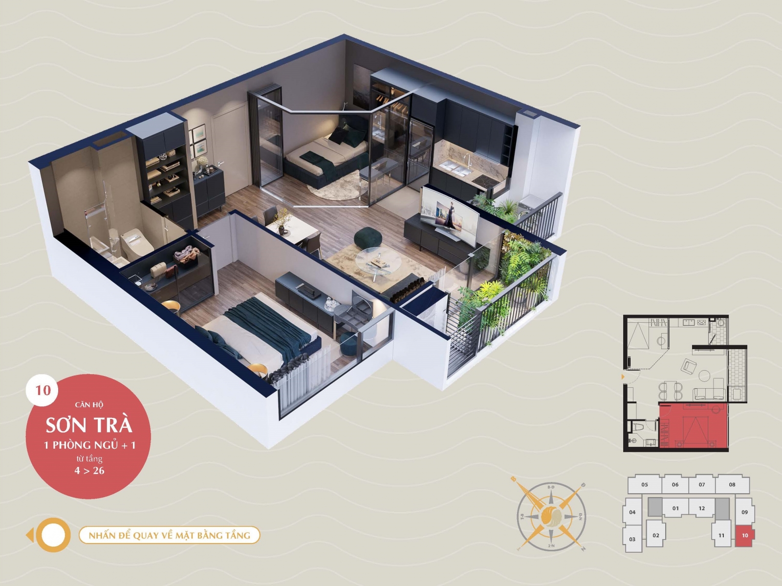 mẫu 2 PN căn hộ the sang residence đà nẵng