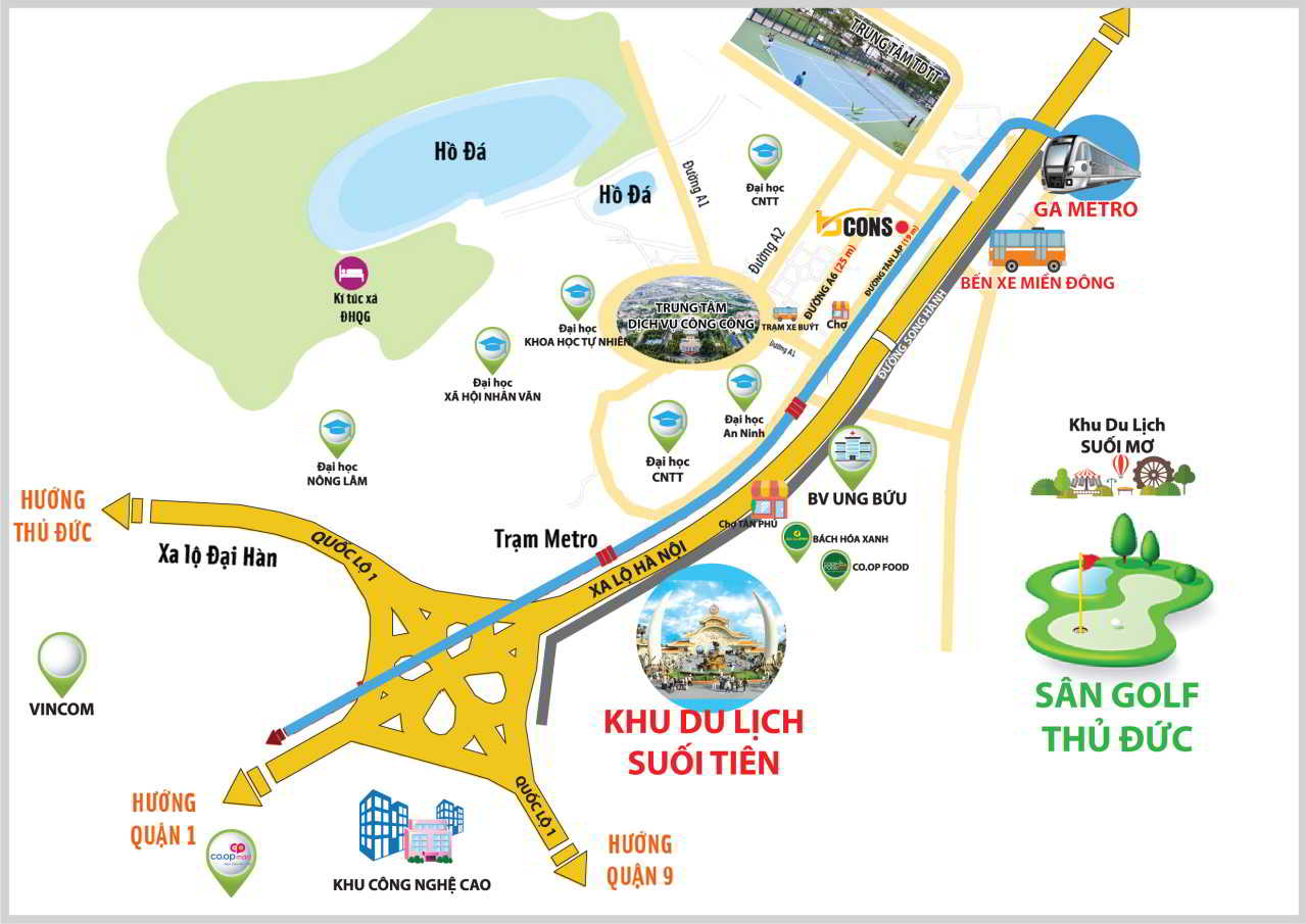 vị trí căn hộ bcons miền đông