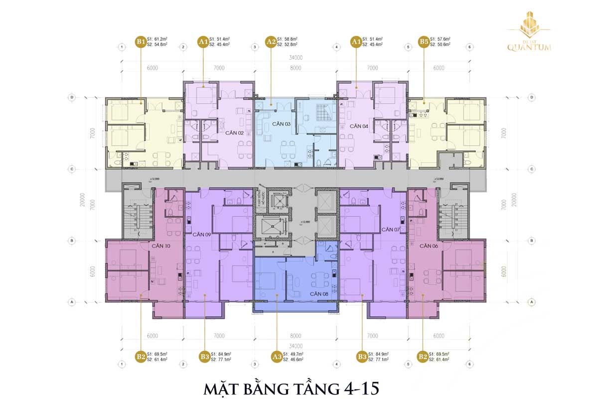 mặt bằng tầng 4 - 15 căn hộ de 1st quantum huế